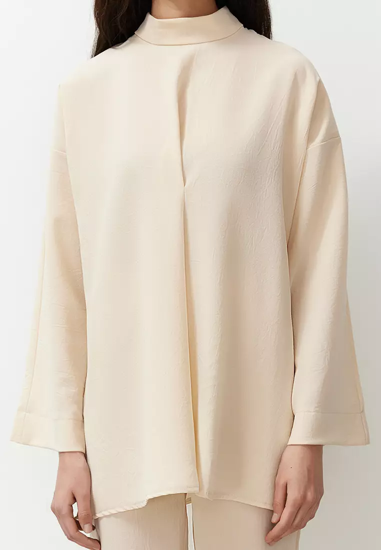 Modest Mock Neck Blouse With Elastic Pants Set