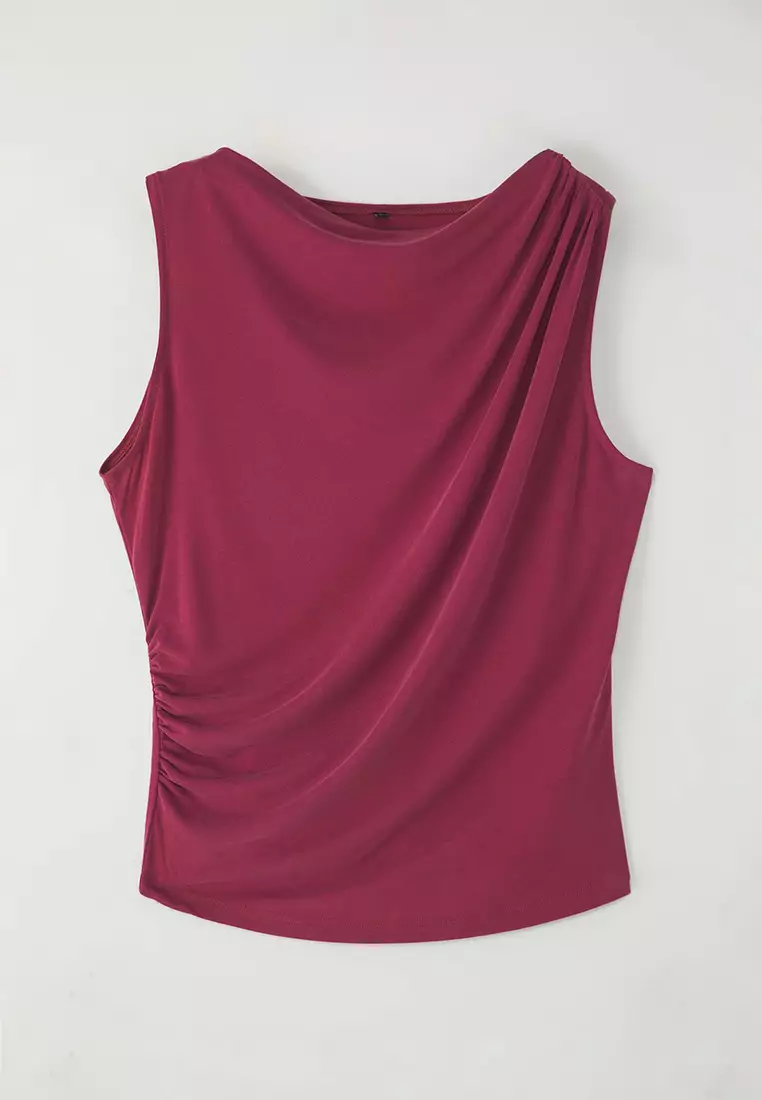 Claret Red More Sustainable Modal Content Drape Detailed Cowl Collar Knitted Blouse TWOSS25BZ00428