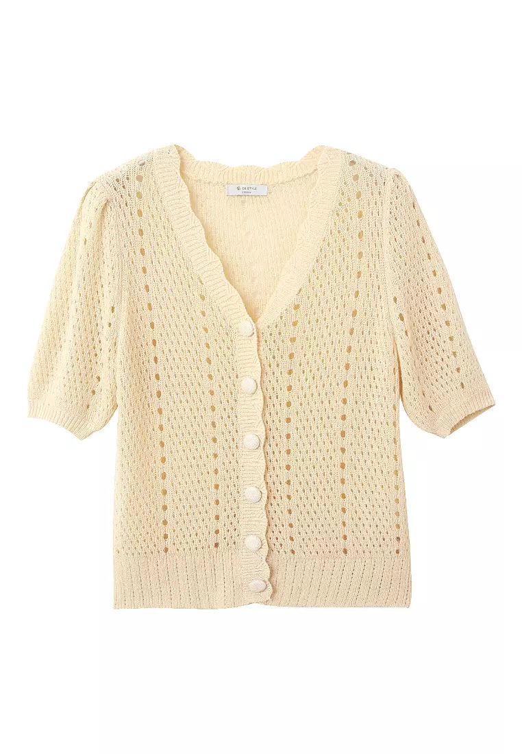 Textured Knit V-Neck Cardigan Top [FA2720]