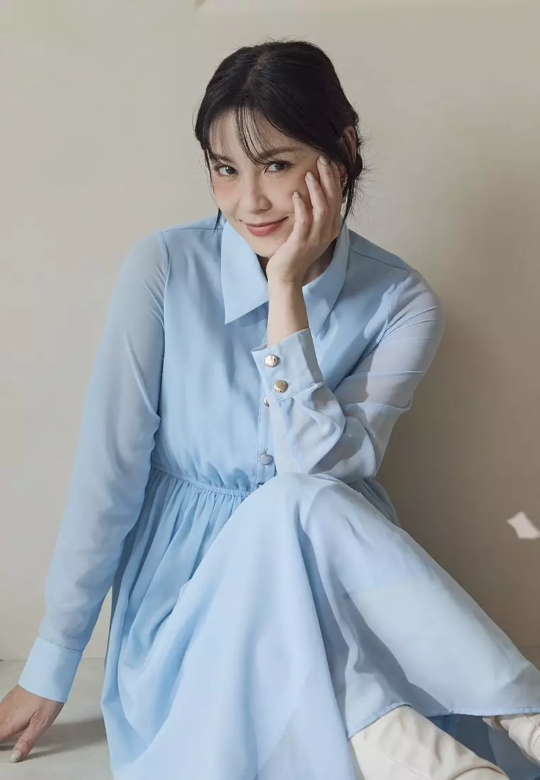 Chiffon Button-Down Shirt Collar Long Dress [DA8044]