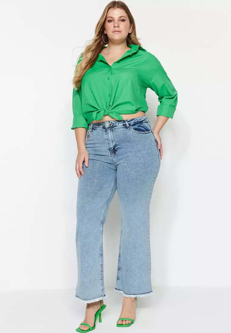 High Waist Dirty Trim Detailed Wide Leg Jeans.