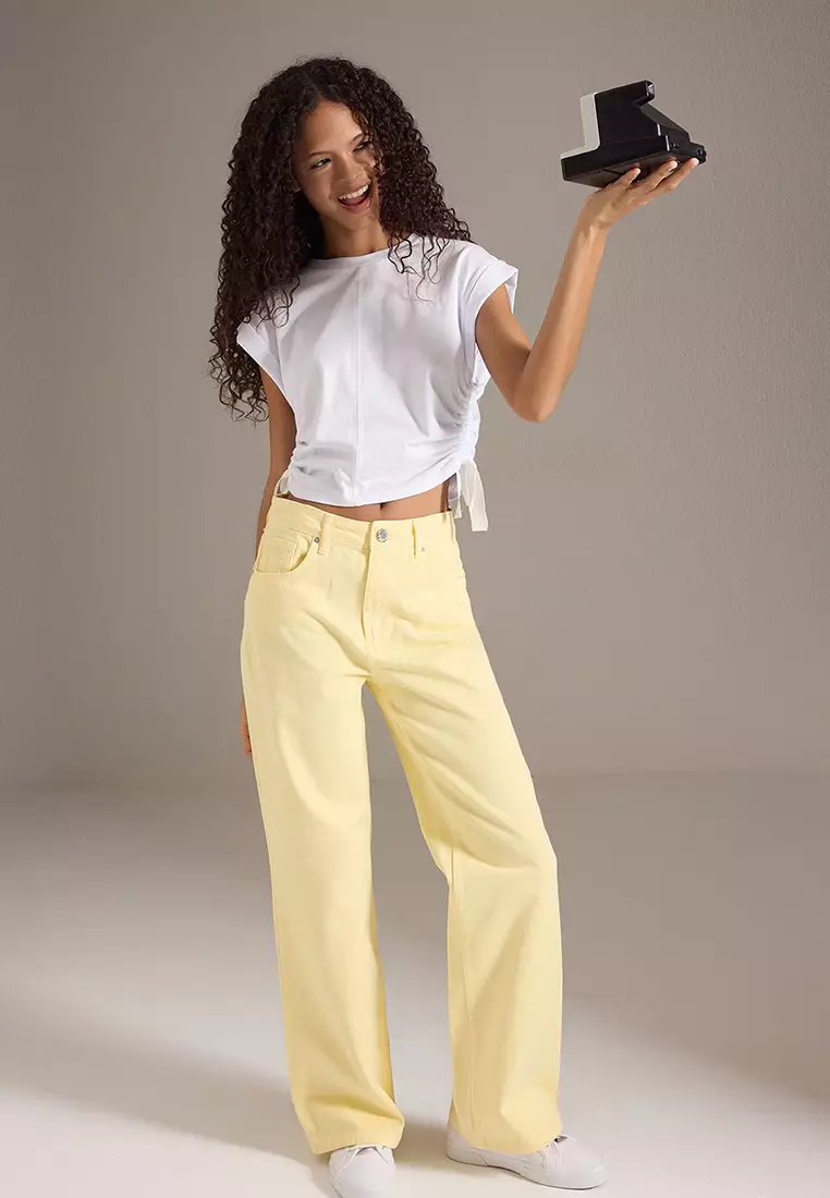 Yellow High Waist Wide Leg Jeans Twoss25Je00252