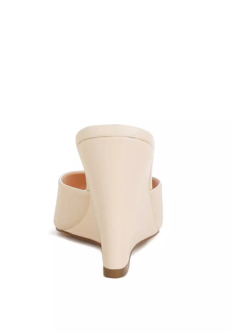 Recycled Faux Leather Wedge Sandals in Beige