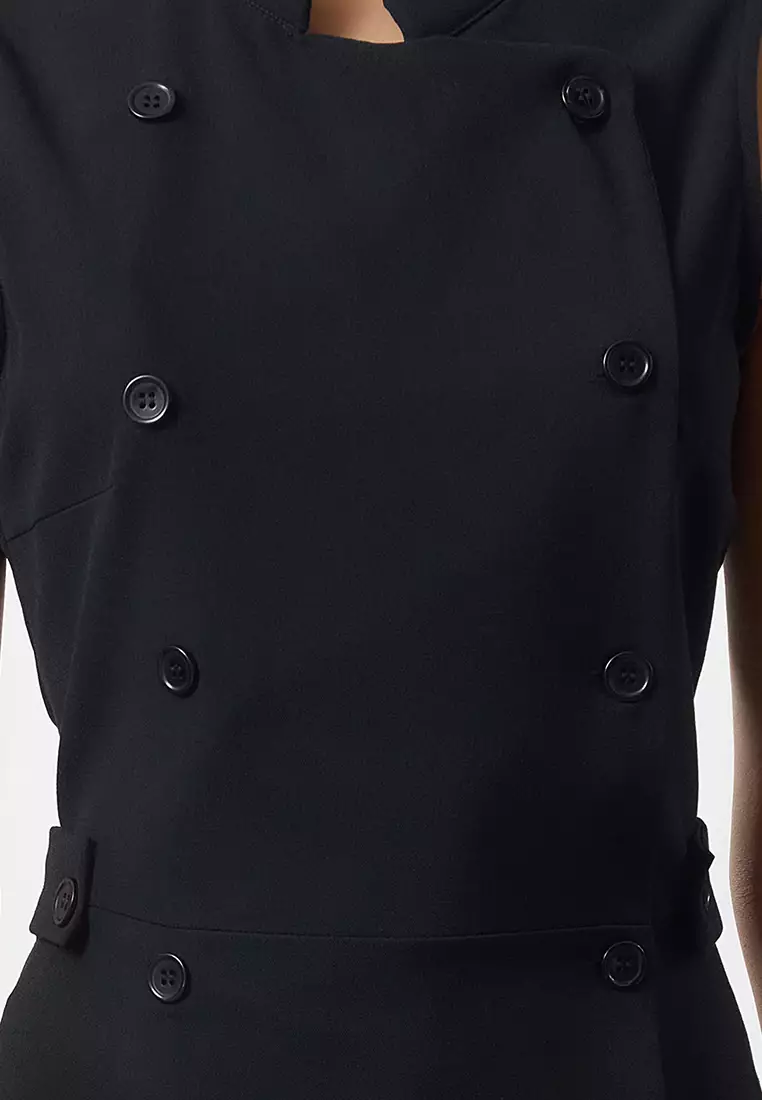 Mandarin Collar Sleeveless Midi Dress