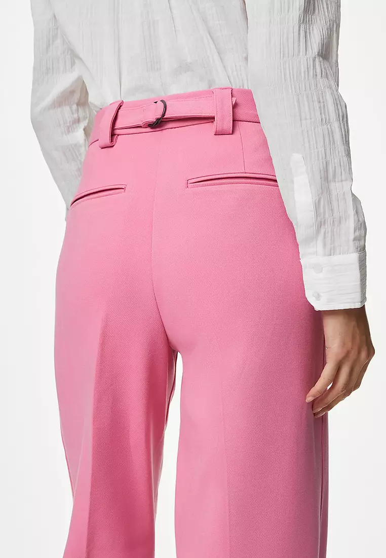 Crepe Tab Detail Wide Leg Trousers