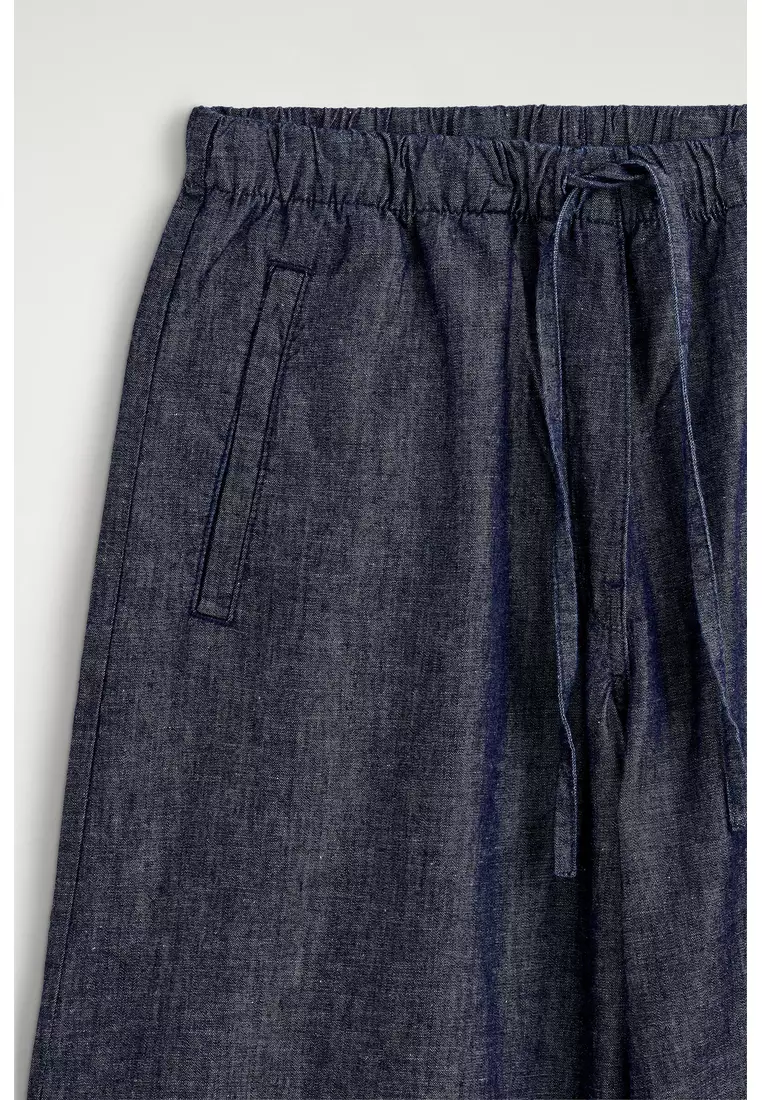 DENIM WIDE-LEG DRAWSTRING TROUSERS