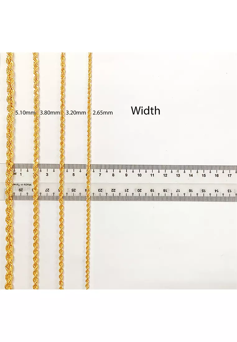 916/22K Gold Hollow Rope Chain Necklace R004 (2.65MM, 44CM)