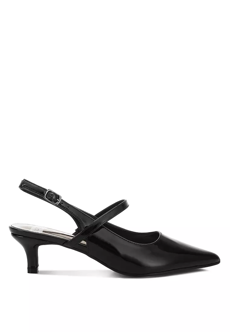 Kitten Heel Slingback Sandals in Black
