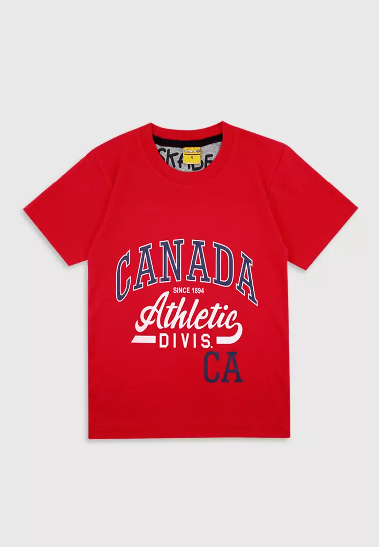 Wakakids Baju Anak Laki Laki Atasan Kaos Usia 4 Tahun Hingga 14 Tahun Motif Canada 3895 Merah SPATS