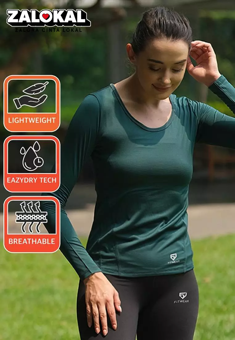 Fitwear - Kaos Olahraga Wanita ZELDA  DRYFIT BASELAYER L/S - GREEN BOTTLE