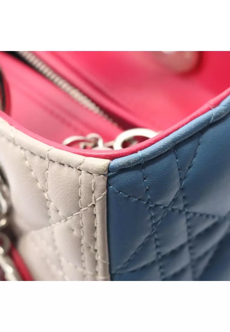 Pre-Loved Christian Dior LADY DIOR lady dior Canage Handbag leather light beige blue Pink purple 2WAY