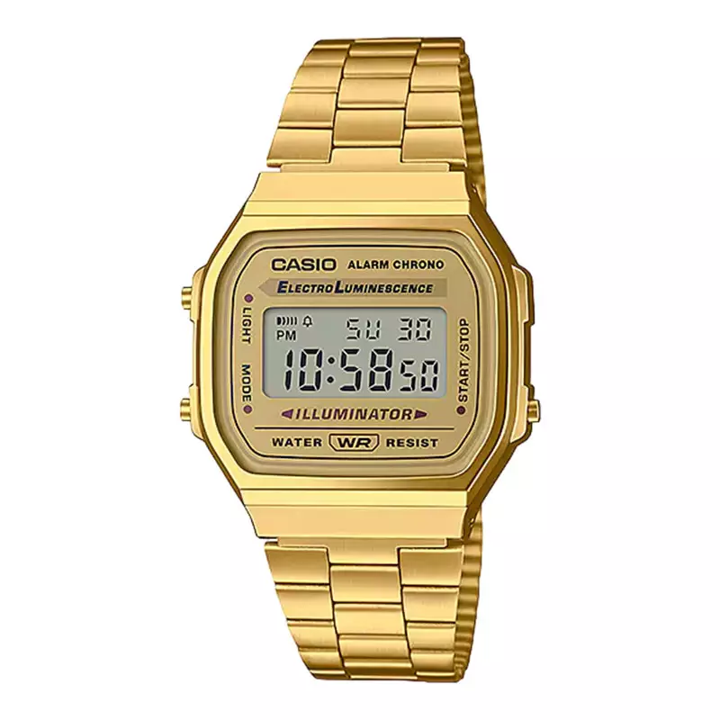 Jam Tangan Unisex Casio General Retro A168WG-9WDF Digital Dial Gold Tone Stainless Steel Band