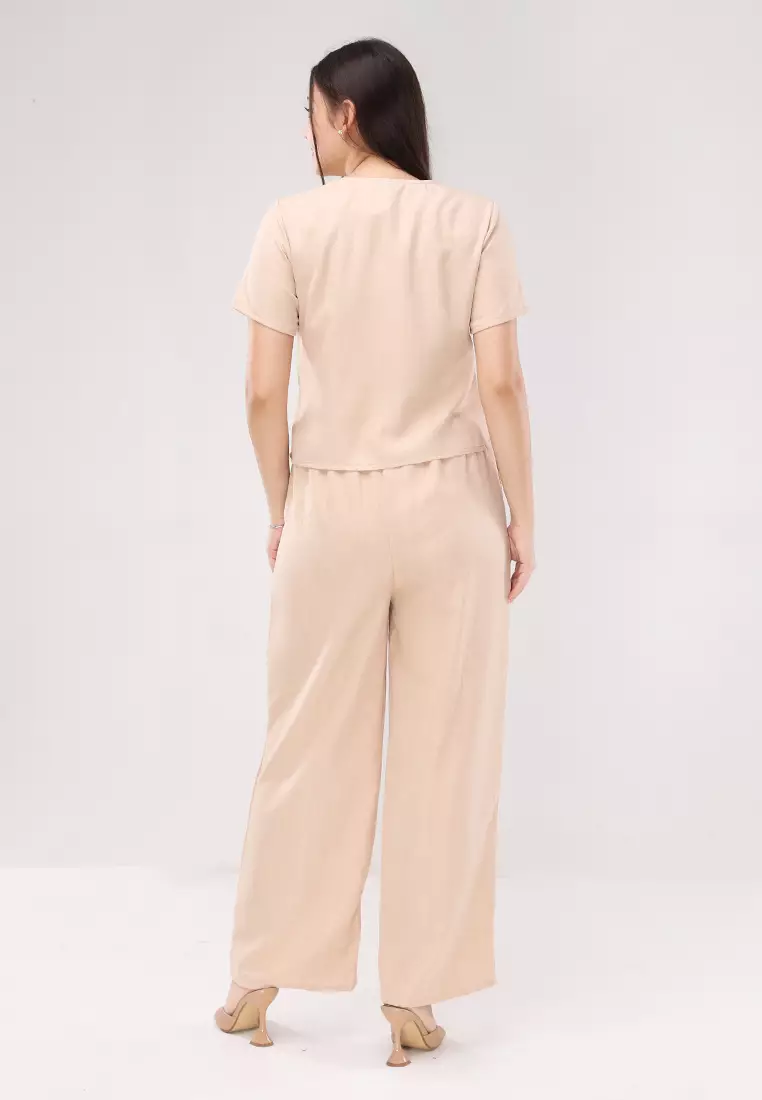 Wrinkled Linen Short Sleeves Terno Pants