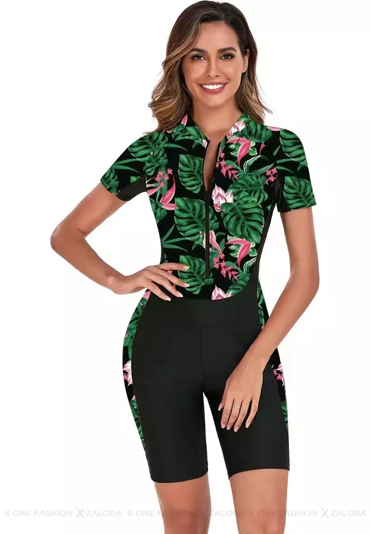 Surf Print Short Sleeve One Piece Swimsuit