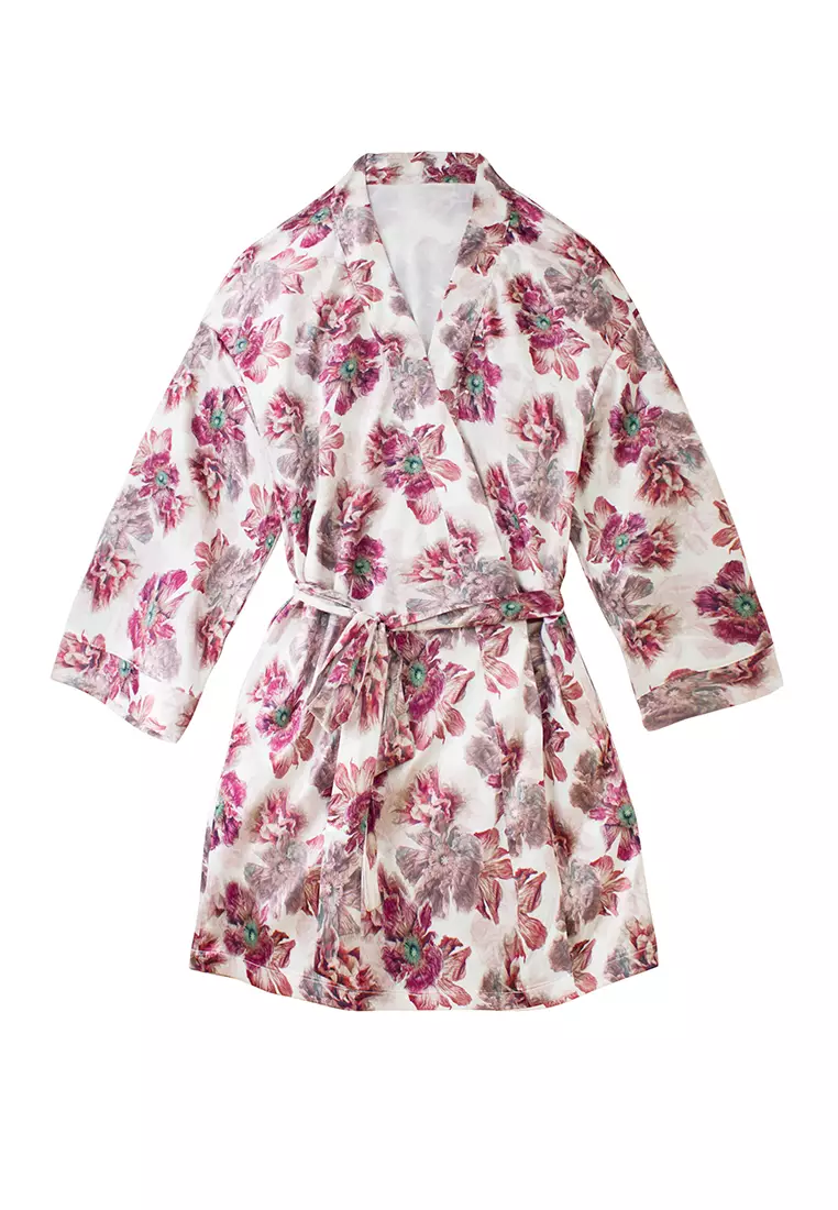 DORINA Satin Cover Up with Peony Print in Pink  - Love of Your Life