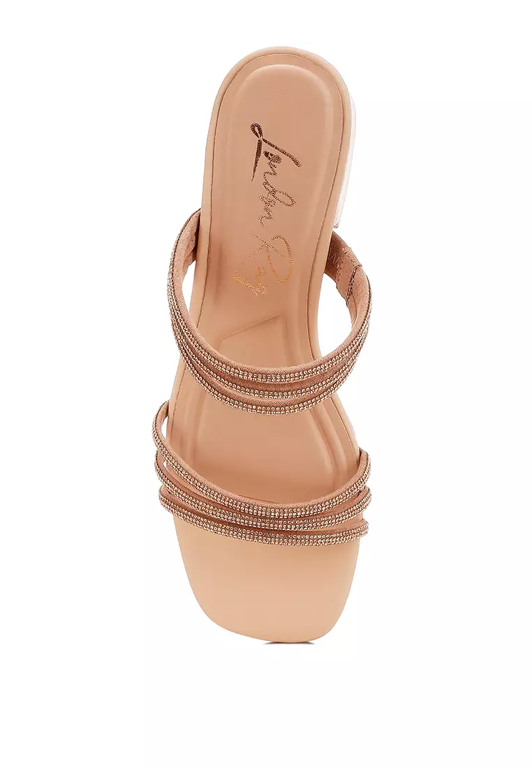 Sandal Slip-On Berhias Berlian Imitasi dalam Warna Nude