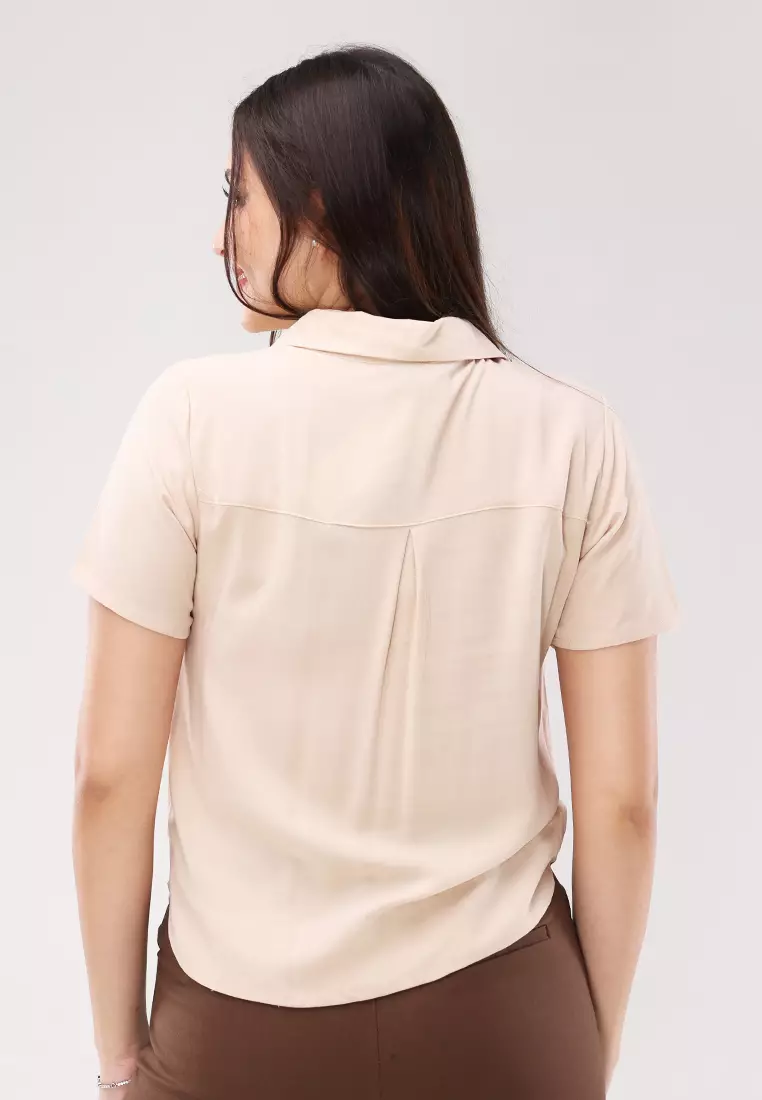 Woven Plain Rayon Short Sleeves Blouse