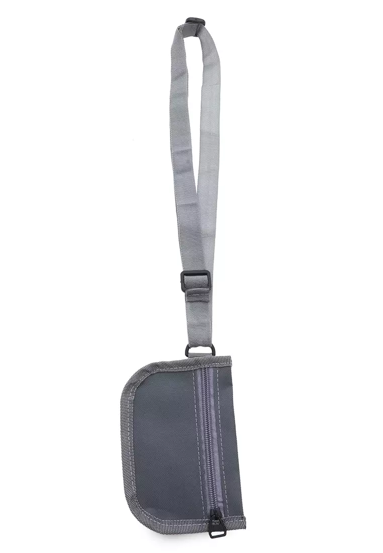 Kyven Dompet Canvas Slempang Motif Polos Zip Fastening Wanita - Abu