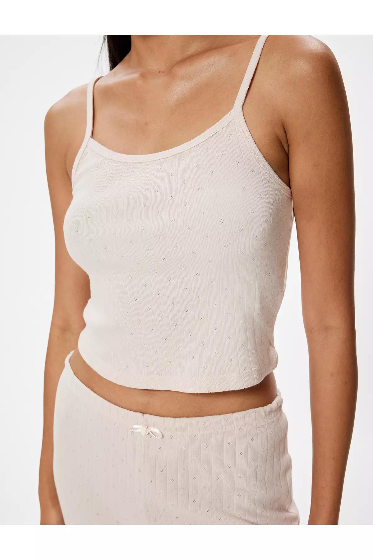 Thin Strap Pajama Top Textured Cotton
