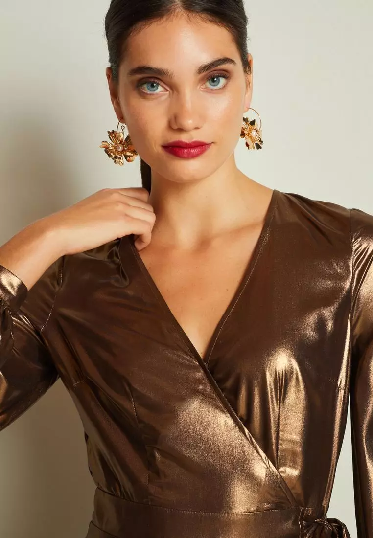 Buy NEXT Metallic Wrap Front Midi Dress Online | ZALORA Malaysia