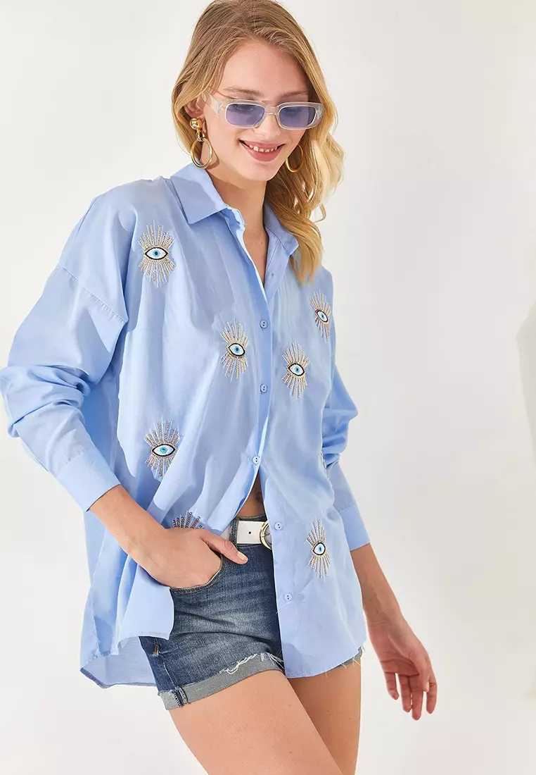 Cotton Sequin Boyfriend Shirt