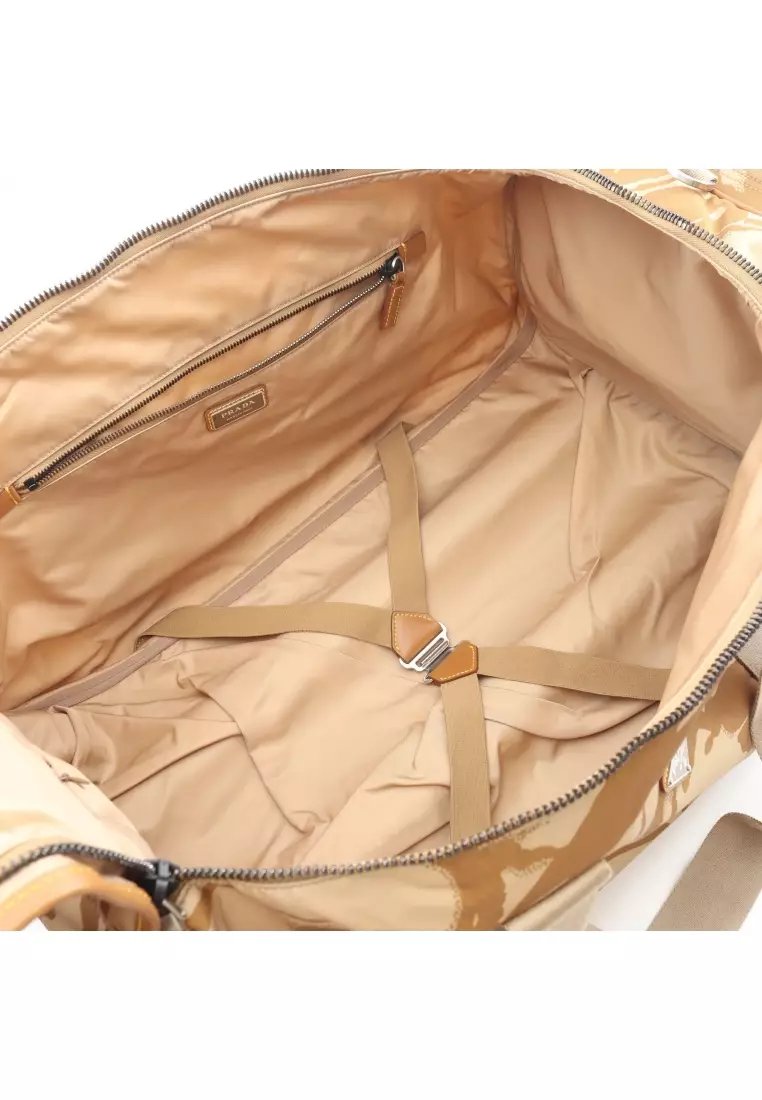 Pre-Loved Prada Trolley Carry Bag Boston bag carry case suitcase Nylon beige 2WAY