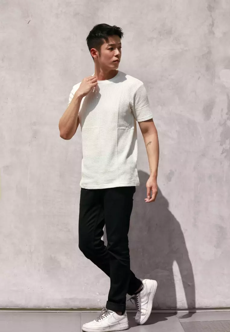 Kale Waffle White / Kaos Polos Tekstur Lengan Pendek Pria / Unisex