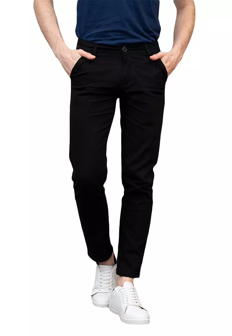 Celana Chino Panjang Pria Slim fit Stretch Jeans Hitam
