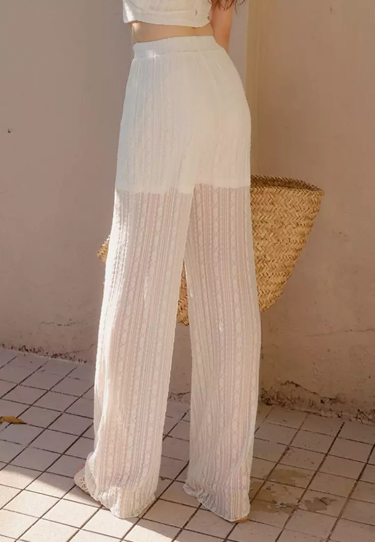 Sheer Straight Leg Overlay Pants With Inner Shorts