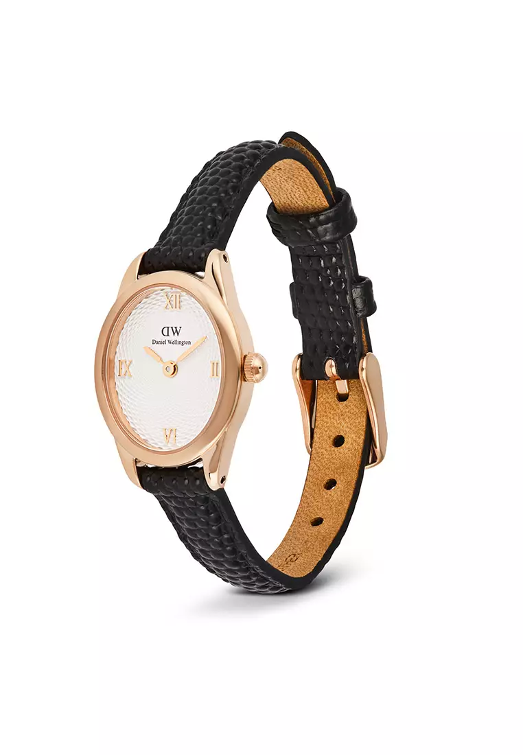 Ophelia Mini Black Lizard White Guilloché Rose Gold - Women Watch Stainless Steel Leather Strap watch DW Official Authentic Original jam tanggan perempuan DW jam tangan
