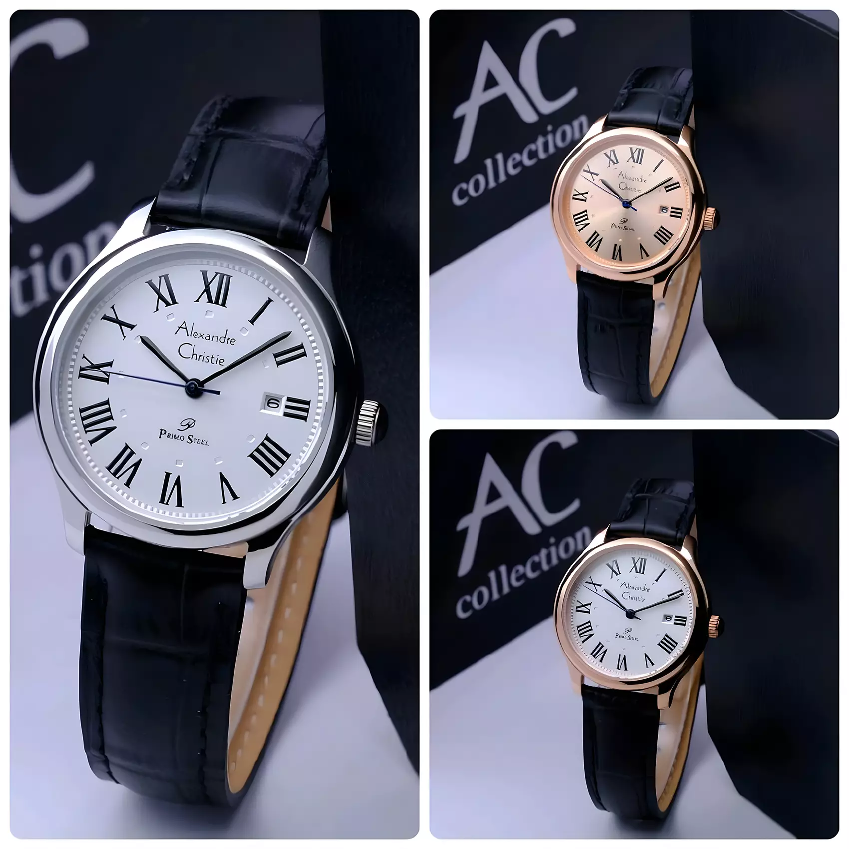 Alexandre Christie Primo Steel - Jam Tangan Analog Wanita - Rose Gold Case - Black Leather Strap - 1042 LDLRGLN