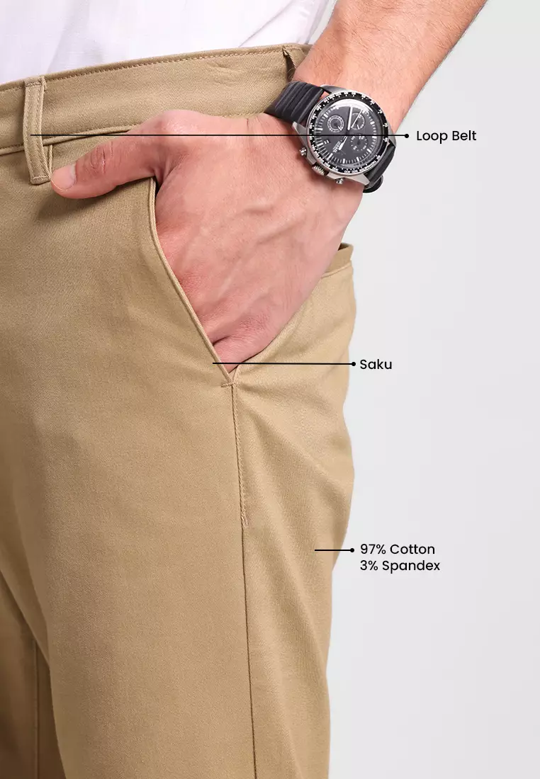MANZONE - Celana Panjang Chinos Pria Lorenzo 01 Slim Fit - Brown Warna Brown