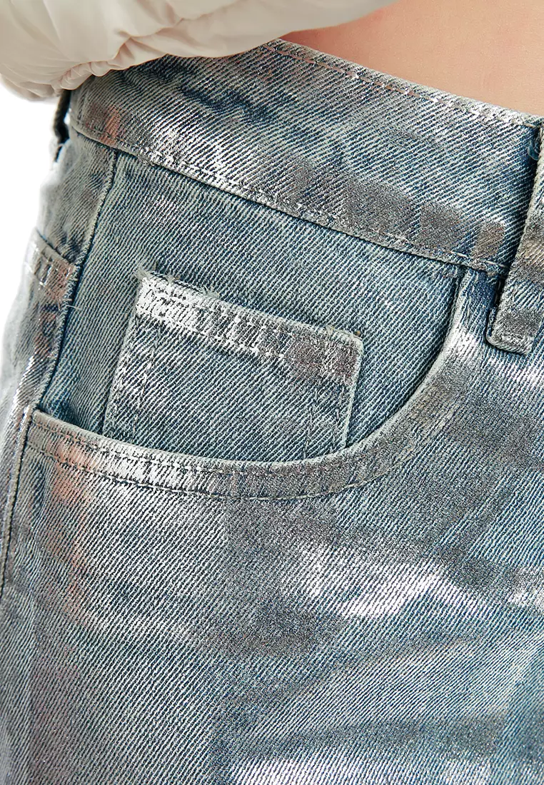 London Rag Gleaming Mid-Rise Shorts in Silver 2025 | Buy London Rag ...