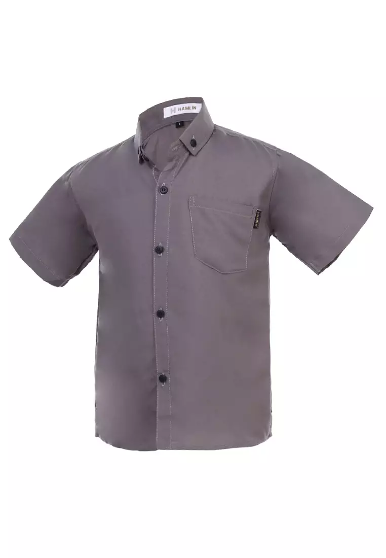 Juste Kemeja Formal Anak Laki-laki Lengan Pendek Motif Polos Kids Shirt Comportable Material Cotton ORIGINAL - Gray