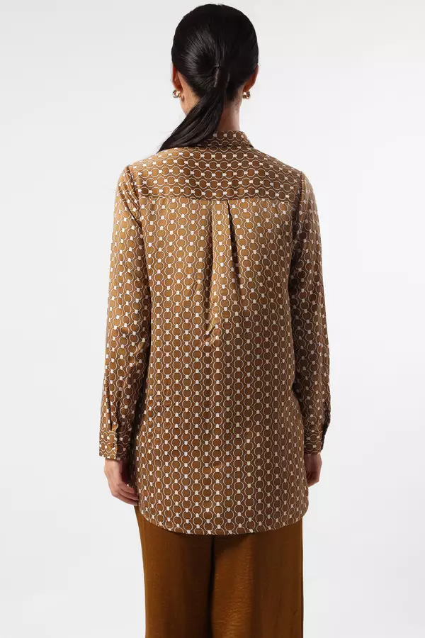 MINIMAL - Celeste - Printed Satin Shirt - Olive Colour Olive