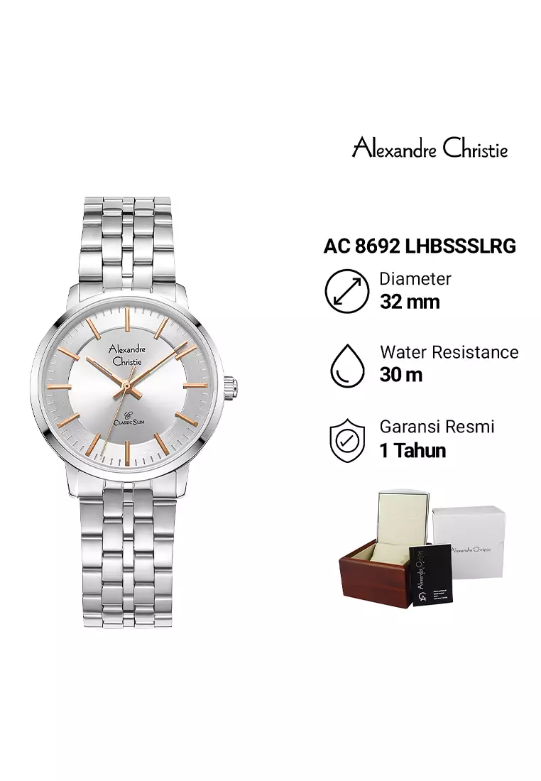 Alexandre Christie Classic Steel - Jam Tangan Analog Wanita - Silver Stainless Steel - 8692 LHBSSSLRG