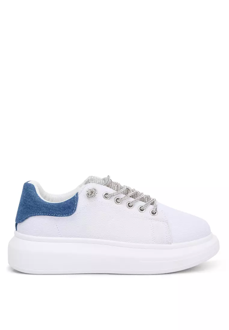 London Rag White Rhinestone Laced Sneakers