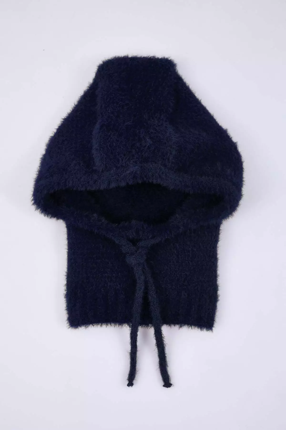 Soft Textured Navy Blue Tie-Up Head-Wrapping Balaklava Knitwear Beanie Twoaw26Br2