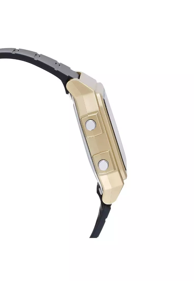 Men's Digita Watch W-217HM-9AV Gold dial with Black Resin Band