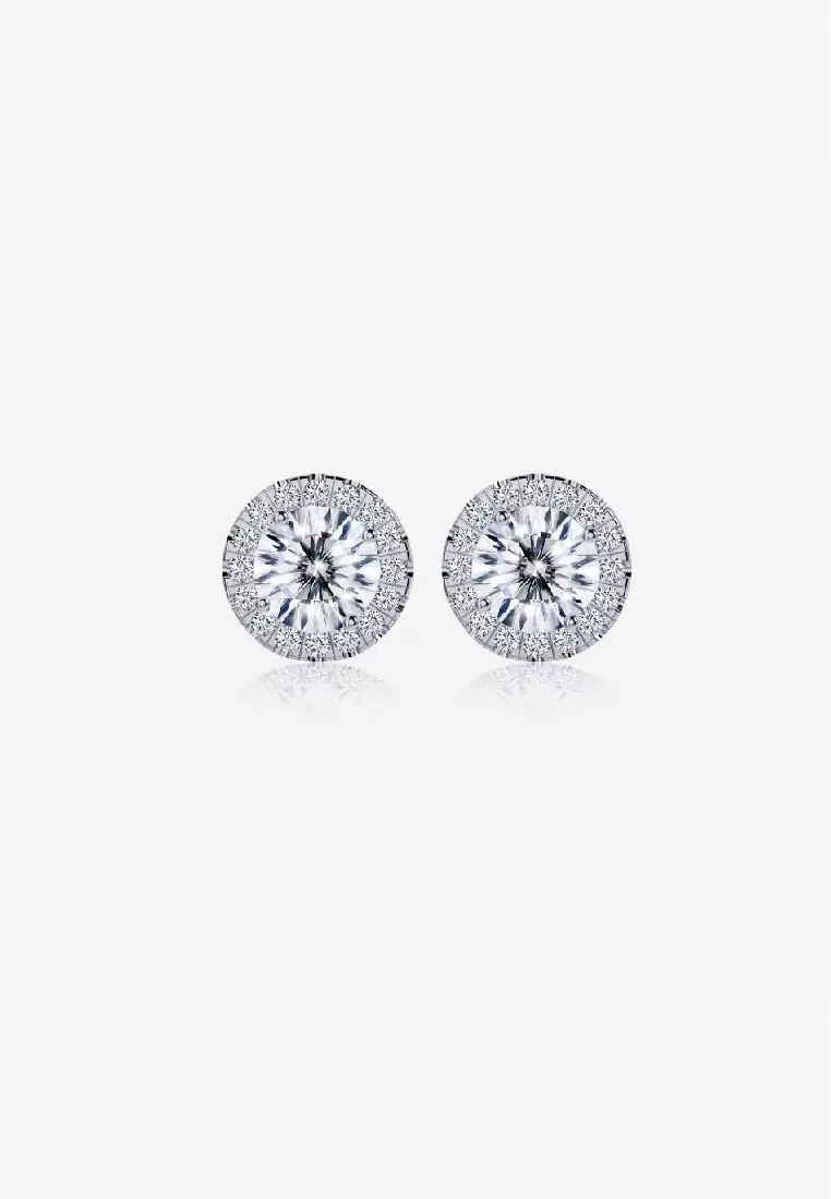 Vinstella Classic Halo Stud Earrings - Clear Quartz