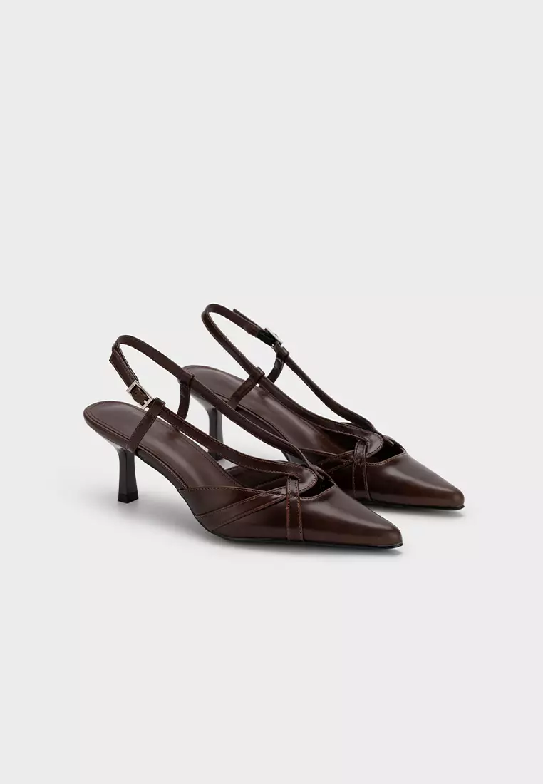 法式后空尖头高跟鞋