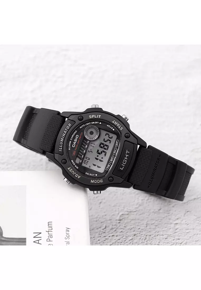 W-220H-1AV Men Digital Sports Watch Black Resin Band