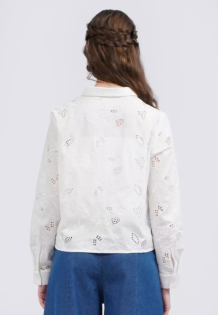 Long Sleeve Eyelet Blouse OFF WHITE