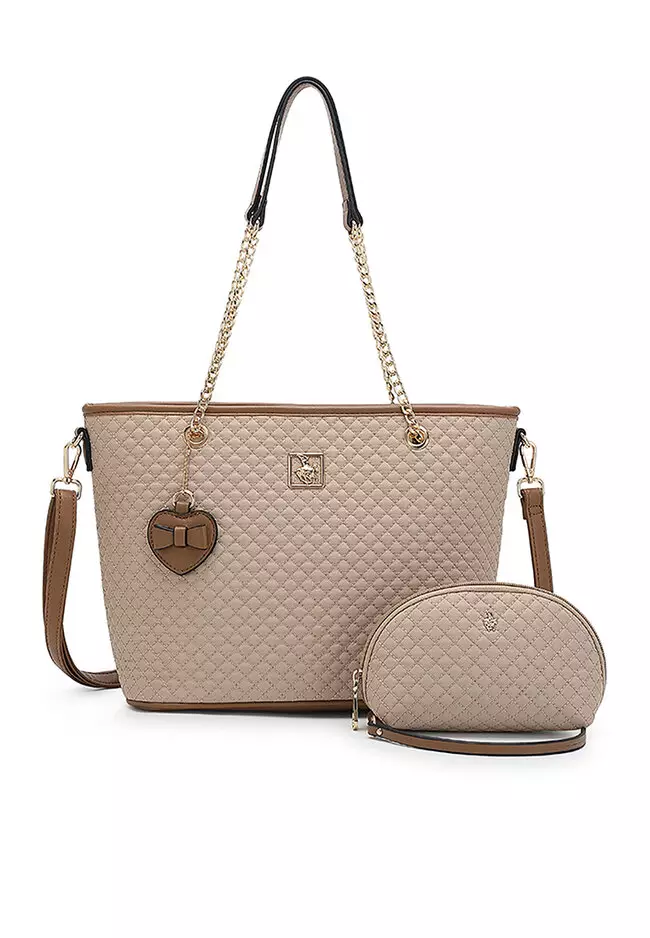 Women's 3 in 1 Quilted Bag - Tote Bag / Wallet / Pouch (Tas 3 in 1 - Tas Jinjing / Dompet Wanita / Kantong Wanita) - Krem