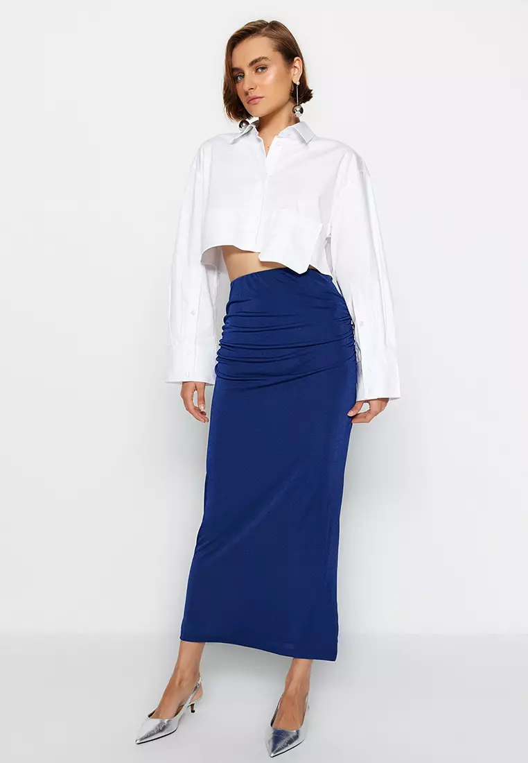 Glossy Finish and Soft Textured Drape Maxi Knitted Skirt