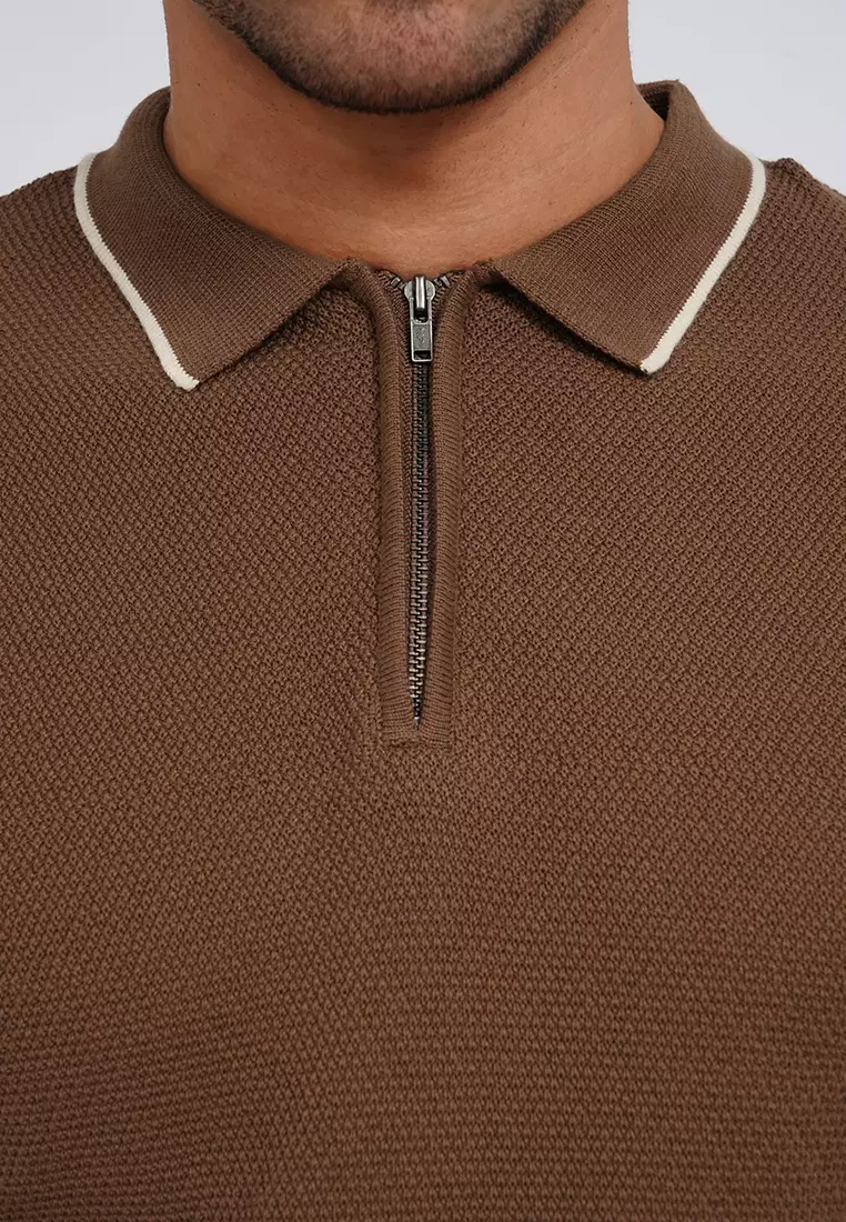 Knitted Polo Shirt with Zipper