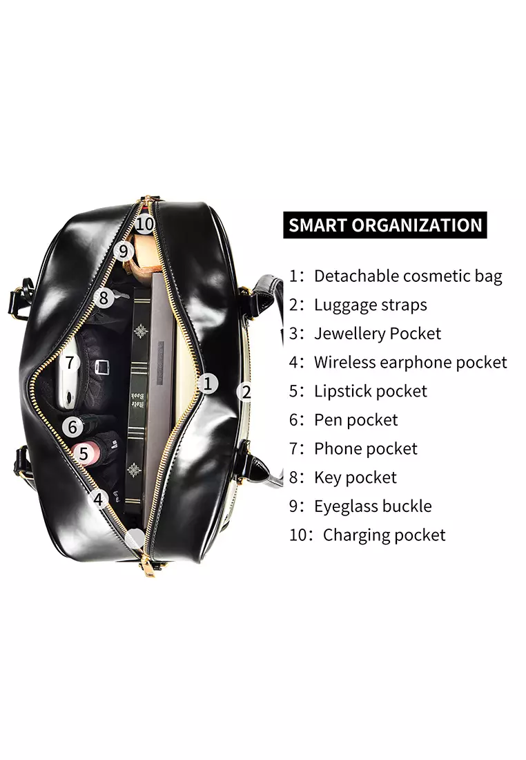 Margaret M Women's Black Top Handle Handbag: 2-in-1 Microfiber Leather Travel Business Bag (Tablet compatible std. size 10")