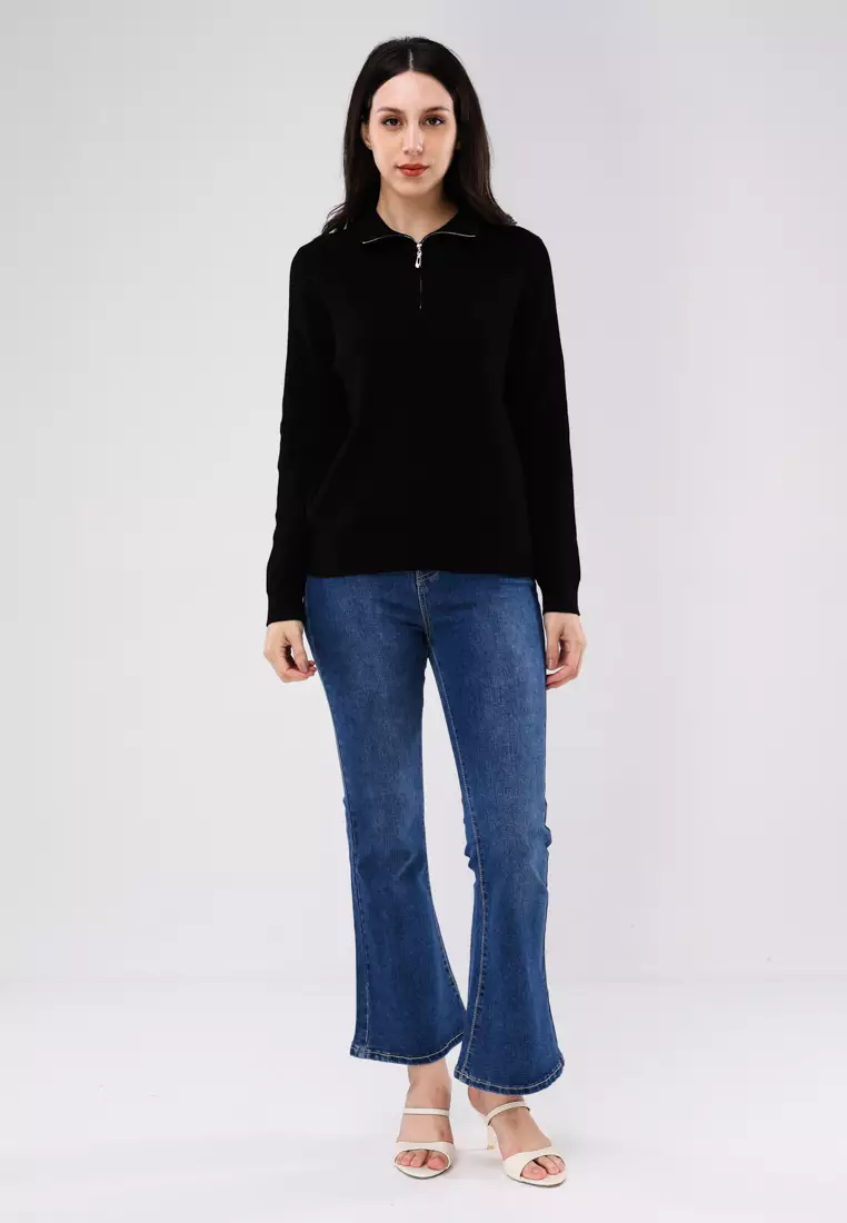 Knitted Plain Long Sleeve Blouse