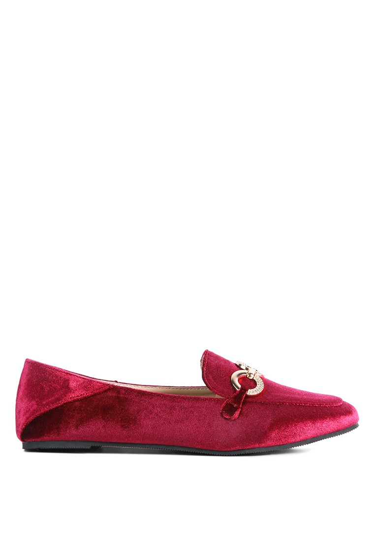 Burgundy Croc Textured Metal Show Detail Loafers