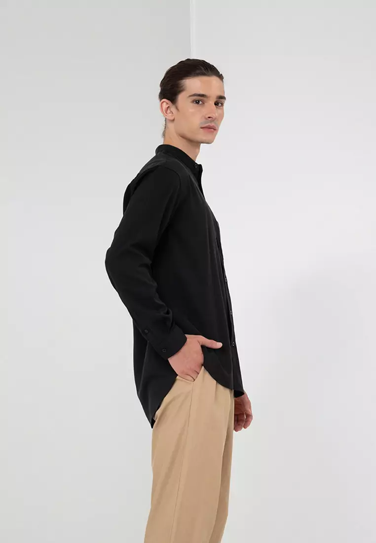 Chinese collar black shirt sale